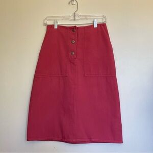 Bubblegum Pink Button-Front High Waist Denim Skirt